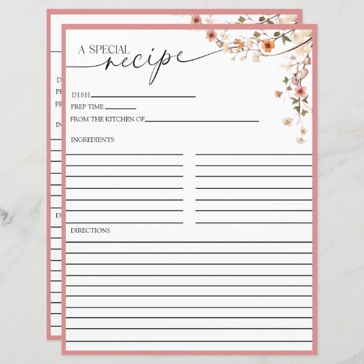 Elegant Boho Wildblume | Rezeptkarten (Vorne/Hinten)