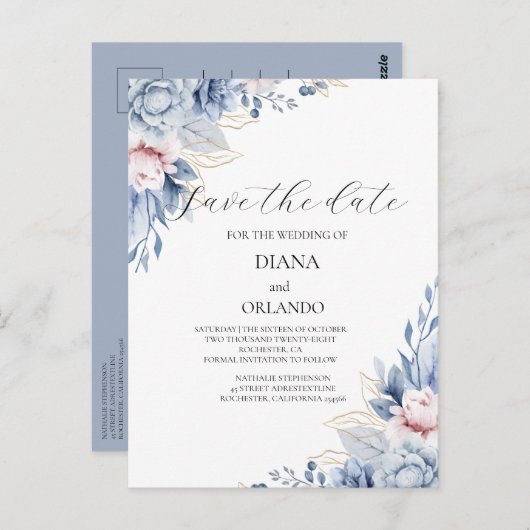 Elegant Boho Wildblume Save the Date Postkarte (Vorne/Hinten)