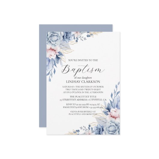 Elegant Boho Wildblume Taufen Einladung (Vorderseite/Rückseite Beispiel)