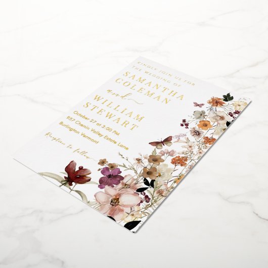 Elegant Boho Wildblume Thema Rustikale Hochzeit Folieneinladung (Gedreht)