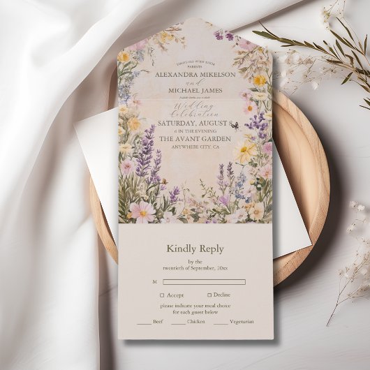 Elegant Boho Wildblume Wedding All In One Einladung