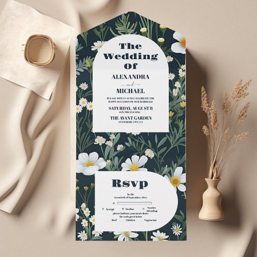 Elegant Boho Wildblume Wedding All In One Einladung