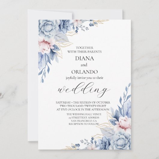 Elegant Boho Wildblume Wedding Einladung (Vorderseite)