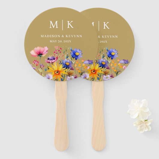 Elegant Boho Wildblume Wedding Fächer (Vorne und Hinten)