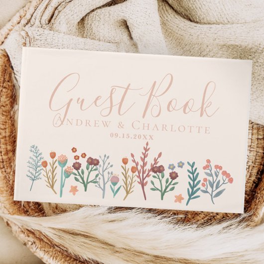 Elegant Boho Wildblume Wedding Gästebuch