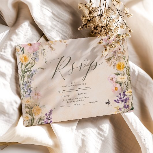 Elegant Boho Wildblume Wedding RSVP Karte