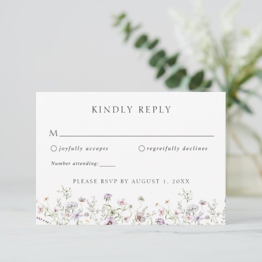 Elegant Boho Wildblume Wedding RSVP Response Einladung (Stehend Vorderseite)