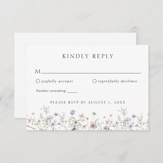 Elegant Boho Wildblume Wedding RSVP Response Einladung (Vorne/Hinten)