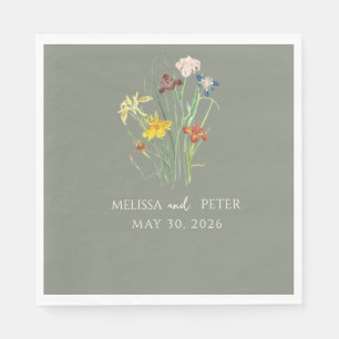 Elegant Boho Wildblume Wedding Sage Green Serviette