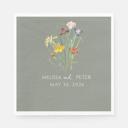 Elegant Boho Wildblume Wedding | Sage Green Serviette (Vorderseite)