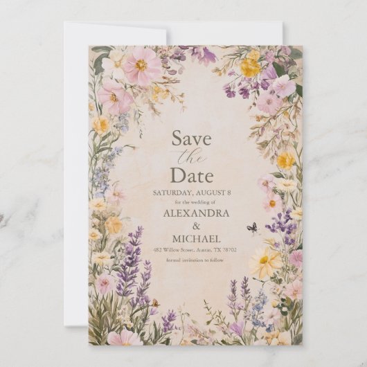 Elegant Boho Wildblume Wedding Save The Date (Vorderseite)