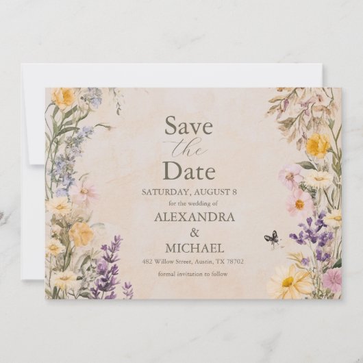 Elegant Boho Wildblume Wedding Save The Date (Vorderseite)