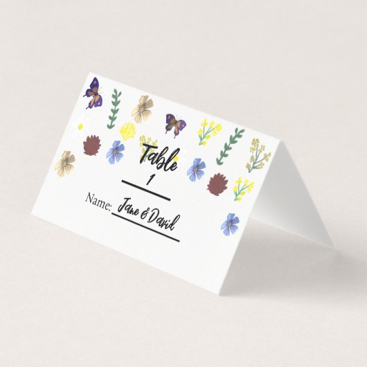 Elegant Boho Wildblume Weiße Platzkarten (Vorderseite)