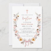 Elegant Boho Wildblume Wreath Girl Taufe Einladung (Vorderseite)