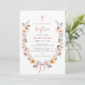 Elegant Boho Wildblume Wreath Girl Taufe Einladung (Stehend Vorderseite)