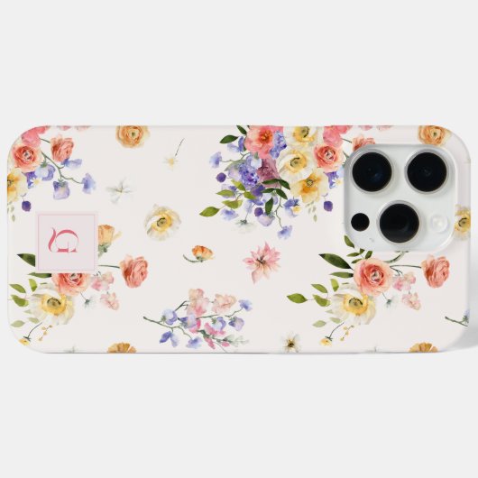 Elegant Boho Wildblumen | Anfangsmonogramm Case-Mate iPhone Hülle (Rückseite (Horizontal))