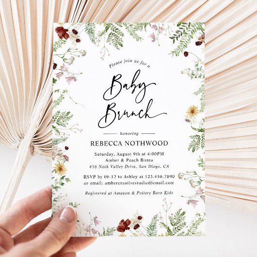 Elegant Boho Wildblumen Baby Brunch Einladung