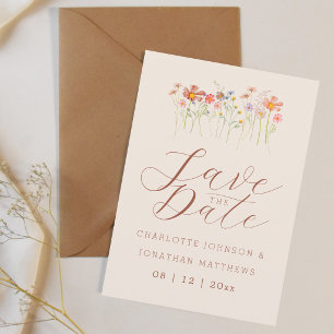 Elegant Boho Wildblumen Beige Foto Hochzeit Save The Date