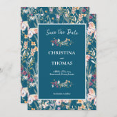 Elegant Boho Wildblumen Blau Save the Date Einladung (Vorne/Hinten)