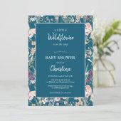 Elegant Boho Wildblumen Blue Baby Shower Einladung (Stehend Vorderseite)