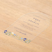 Elegant Boho Wildblumen Blue Script Wedding Acryl Acryleinladungen (Ablage )