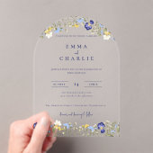 Elegant Boho Wildblumen Blue Script Wedding Acryleinladungen (Insitu (Handheld))