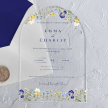 Elegant Boho Wildblumen Blue Script Wedding