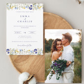 Elegant Boho Wildblumen Foto Wedding Einladung