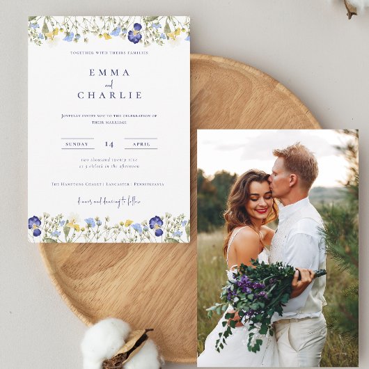Elegant Boho Wildblumen Foto Wedding Einladung