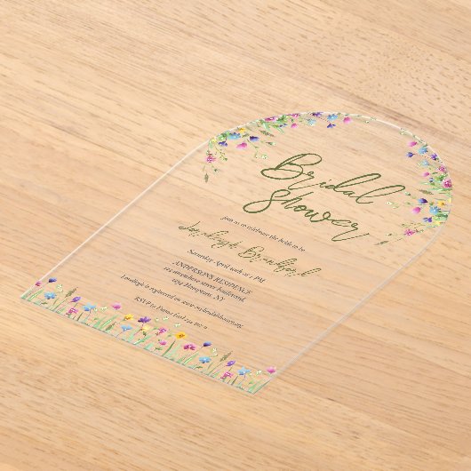 Elegant Boho Wildblumen Script-Brautparty Acryleinladungen (Ablage )