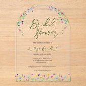 Elegant Boho Wildblumen Script-Brautparty Acryleinladungen (Vorderseite)