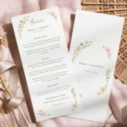 Elegant Boho Wildblumen Script Wedding Menükarte