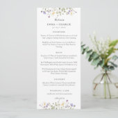 Elegant Boho Wildblumen Script Wedding Menükarte (Stehend Vorderseite)