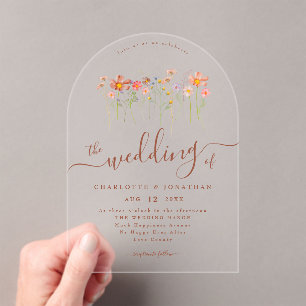 Elegant Boho Wildblumen Terrakotta Hochzeit Acryleinladungen