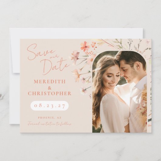 Elegant Boho Wildblumen Wedding Foto Save The Date (Vorderseite)