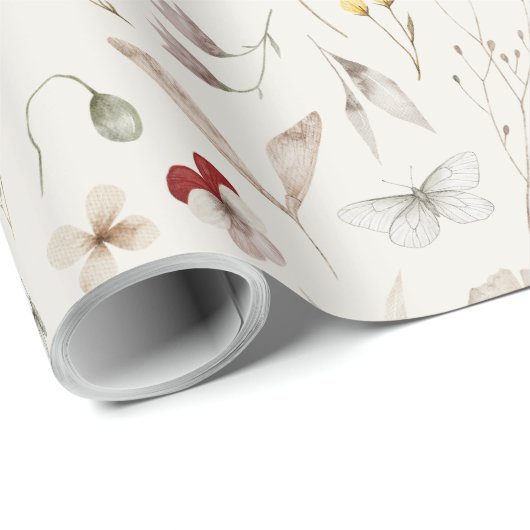 Elegant Boho WildflowerGrüne Blätter Geschenkpapier (Rolleneckpunkt)