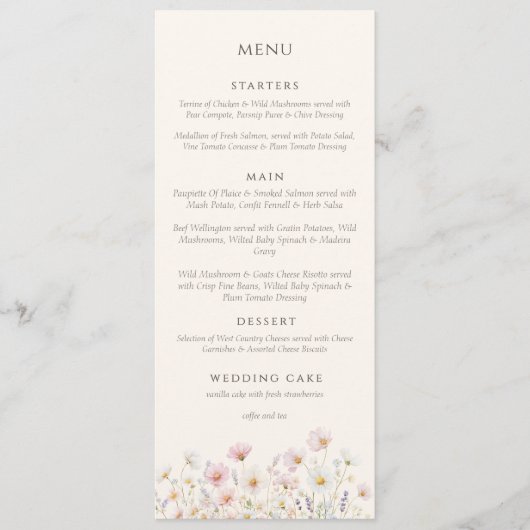 Elegant Boho wildflowers Script Wedding  Menükarte (Vorderseite)