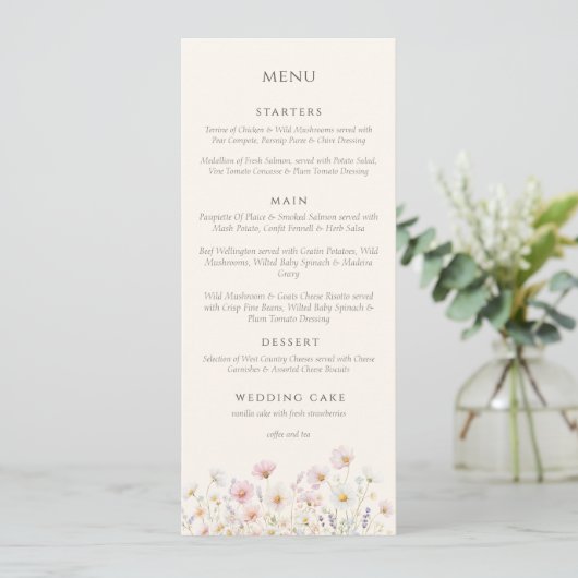 Elegant Boho wildflowers Script Wedding  Menükarte (Stehend Vorderseite)