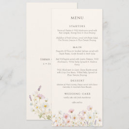 Elegant Boho wildflowers Script Wedding  Menükarte