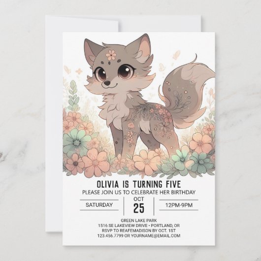 Elegant Boho Wolf Digital Geburtstag Einladung (Vorderseite)