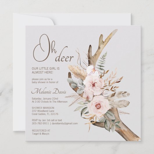 Elegant Boho Woodland Baby Shower Einladung - Wat (Vorderseite)