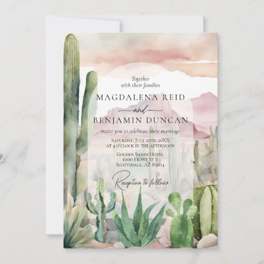 Elegant Boho Wüste Landschaft Cactus Wedding Einladung (Vorderseite)