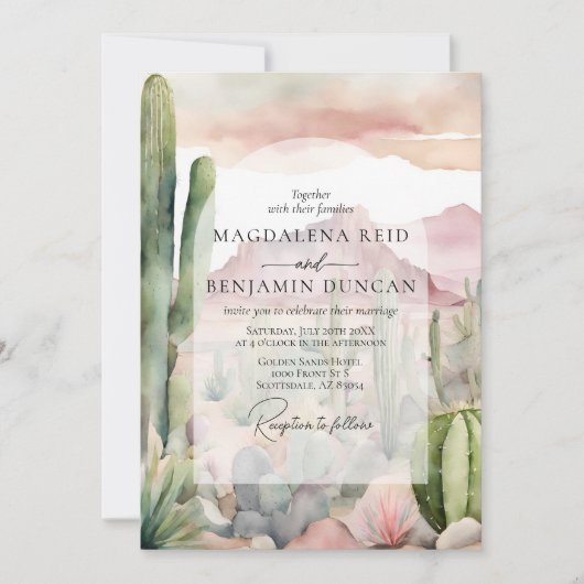 Elegant Boho Wüste Landschaft Cactus Wedding Einladung (Vorderseite)
