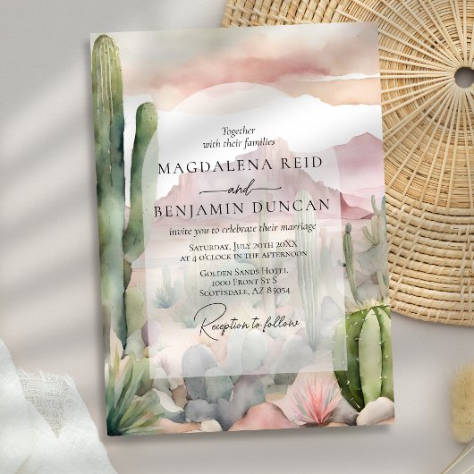 Elegant Boho Wüste Landschaft Cactus Wedding Einladung
