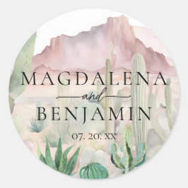 Elegant Boho Wüste Landschaft Cactus Wedding Runder Aufkleber