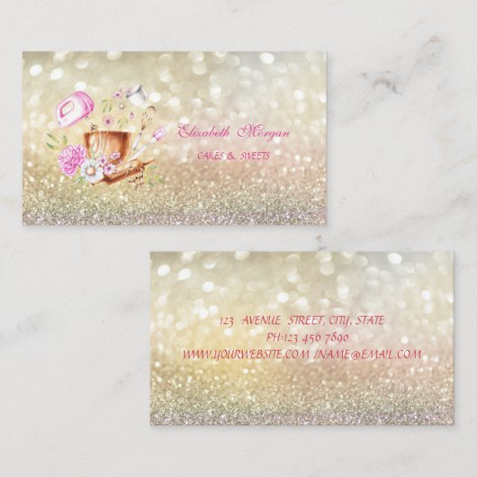 Elegant Bokeh Bakery Tools Blume Visitenkarte (Vorne/Hinten)