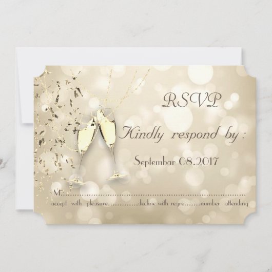 Elegant Bokeh, Confetti Wine Glasses RSVP Card Einladung (Vorderseite)