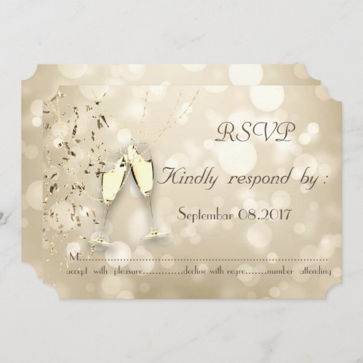 Elegant Bokeh, Confetti Wine Glasses RSVP Card Einladung (Vorne/Hinten)