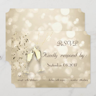 Elegant Bokeh, Confetti Wine Glasses RSVP Card Einladung