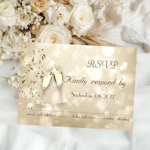Elegant Bokeh, Confetti Wine Glasses RSVP Card Einladung